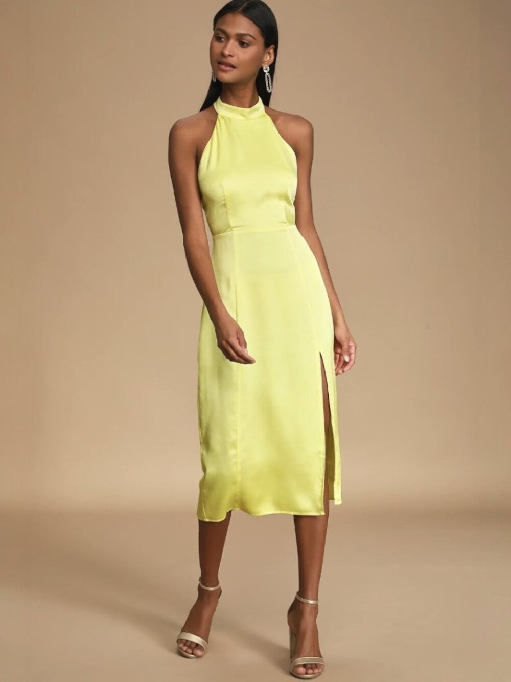 NWT Lulus Perfectly Polished Yellow Halter Midi Dress (size S)